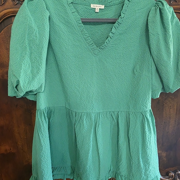 JODIFL Tops - JODIFL Teal Puff Sleeve Blouse
